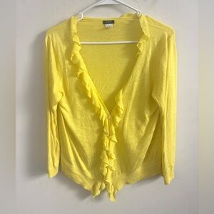 J.Crew Womens Cropped Sz L Yellow Ruffle Cardigan Linen Lightweight Cottagecore